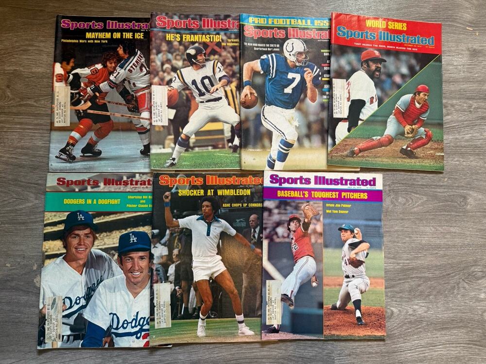 Vintage Sports Illustrated Magazine Lot 1973 1975 MLB NFL Tennis Hockey 7 Issues